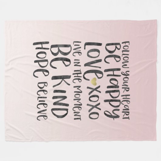 ブラックウォータ感動的ーの単語金ゴールドハート フリースブランケット (正面(横))