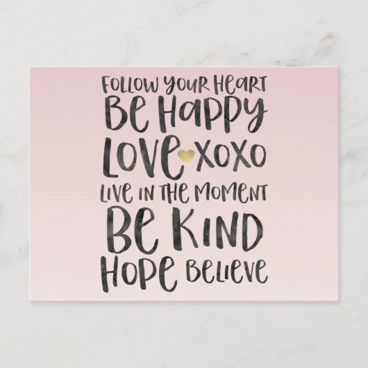 ブラックウォータ感動的ーの単語金ゴールドハート ポストカード (正面)