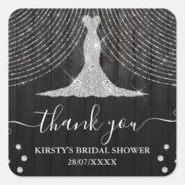 ブラックウッドを使用したエレガントなシルバーダイヤモンドドレスのブライズシャワー スクエアシール