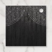 ブラックウッドを使用したエレガントな銀色ダイヤモンドのドレスと背景のブライズシャワー フェイバータグ (裏面)