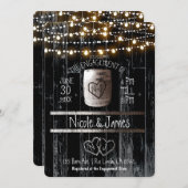 ブラックウッドストリングライトバレル素朴婚約 招待状 (正面/裏面)