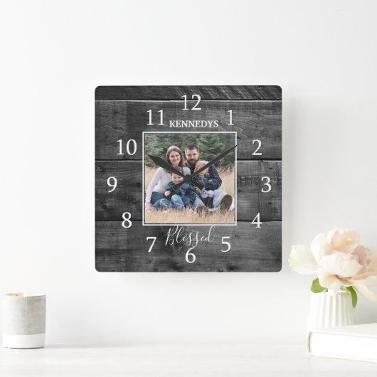 ブラックウッドファミリーネームフォトファーム賛美ハウス スクエア壁時計 (ホーム)