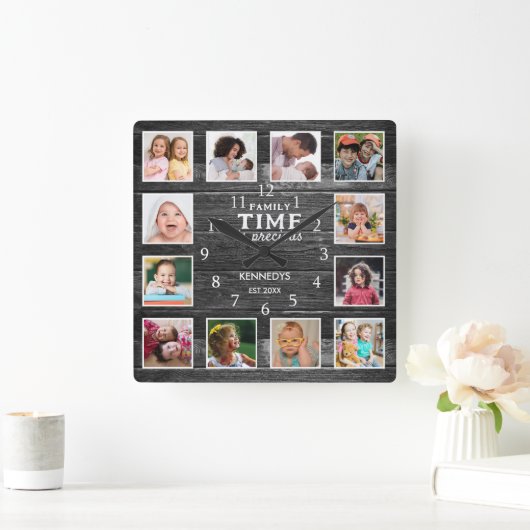 ブラックウッドファームハウスファミリータイム引用文12写真 スクエア壁時計 (ホーム)