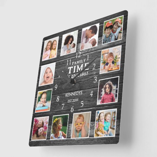 ブラックウッドファームハウスファミリータイム引用文12写真 スクエア壁時計 (傾斜)