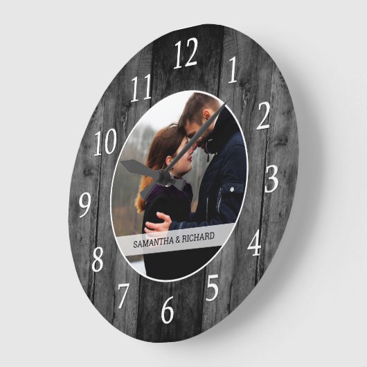 ブラックウッド結婚記念日のカスタム写真 ラージ壁時計 (傾斜)
