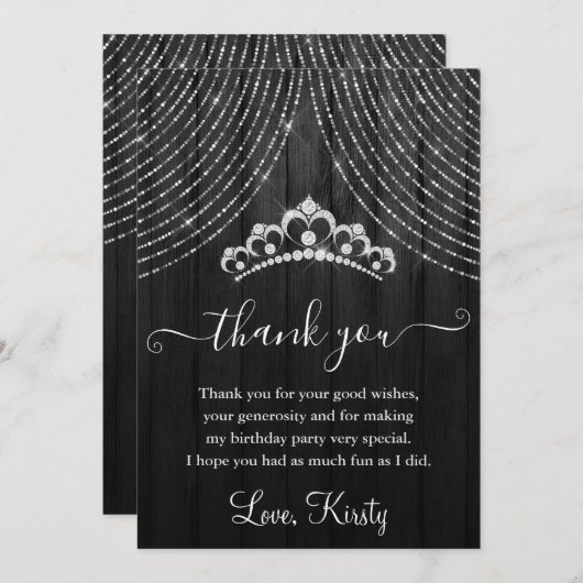 ブラックウッド誕生日パーティーにシルバーダイヤモンドティアラ サンキューカード (正面/裏面)