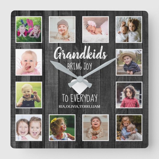 ブラックウッド12フォトコラージグランキッズ引用文 スクエア壁時計 (正面)