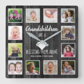 ブラックウッド12フォトコラージュ孫引用文 スクエア壁時計 (正面)