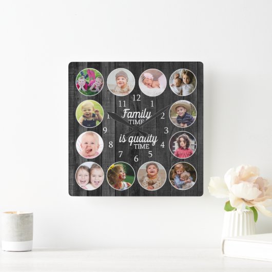 ブラックウッド12フォトフレームファミリータイム引用文 スクエア壁時計 (ホーム)