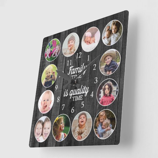 ブラックウッド12フォトフレームファミリータイム引用文 スクエア壁時計 (傾斜)