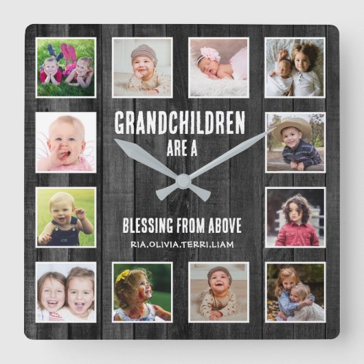 ブラックウッド12写真コラージュ孫引用文 スクエア壁時計 (正面)