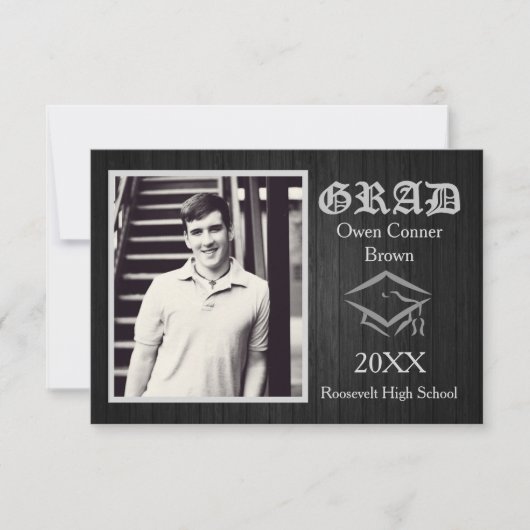 ブラックウッド(キャップ付き) - 3x5卒業発表 招待状 (正面)