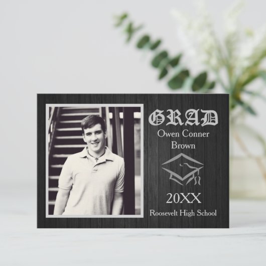 ブラックウッド(キャップ付き) - 3x5卒業発表 招待状 (スタンド正面)