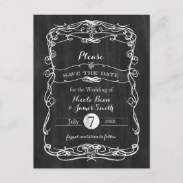 ブラックウッド&ホワイトヴィンテージウェディング日付を保存 案内ポストカード