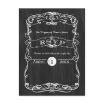 ブラックウッド&ホワイトヴィンテージウェディングRSVPカード