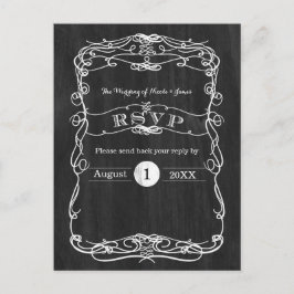 ブラックウッド&ホワイトヴィンテージウェディングRSVPカード インビテーションポストカード