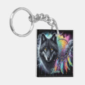 ブラックウルフとドリームキャッチャー キーホルダー (正面左)