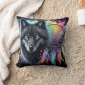 ブラックウルフとドリームキャッチャー クッション (ブランケット)