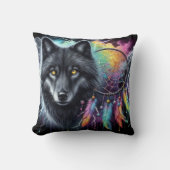 ブラックウルフとドリームキャッチャー クッション (正面)