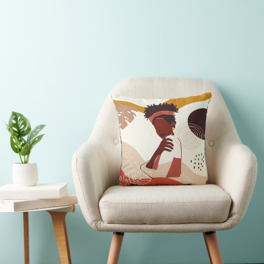ブラックウーマンイラストレーションアートポートレートプリント クッション (椅子)