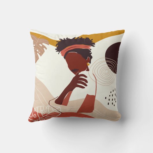 ブラックウーマンイラストレーションアートポートレートプリント クッション (裏面)