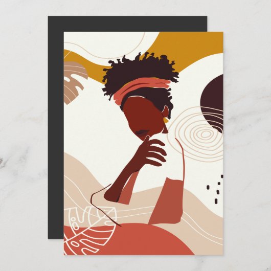 ブラックウーマンイラストレーションアートポートレートプリント 招待状 (正面/裏面)
