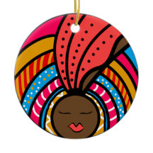 ブラックウーマンカラフルターバンオレンジオーナメント