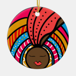 ブラックウーマンカラフルターバンオレンジオーナメント セラミックオーナメント