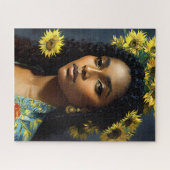 ブラックウーマンサンフラワーポートレートバンゴッホスタイル ジグソーパズル (横)