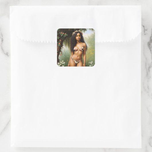 ブラックウーマンビキニモデルフローラ美しい スクエアシール (バッグ)