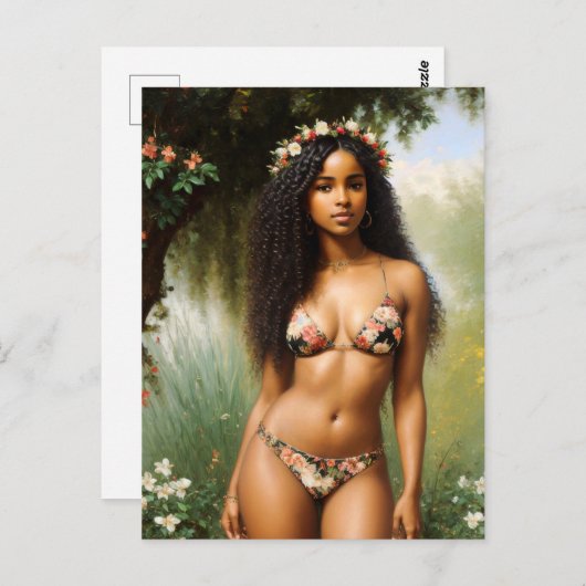 ブラックウーマンビキニモデルフローラ美しい ポストカード (正面/裏面)