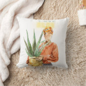 ブラックウーマンボタニカルウォーターカラーハウスプラントラバー クッション (ブランケット)