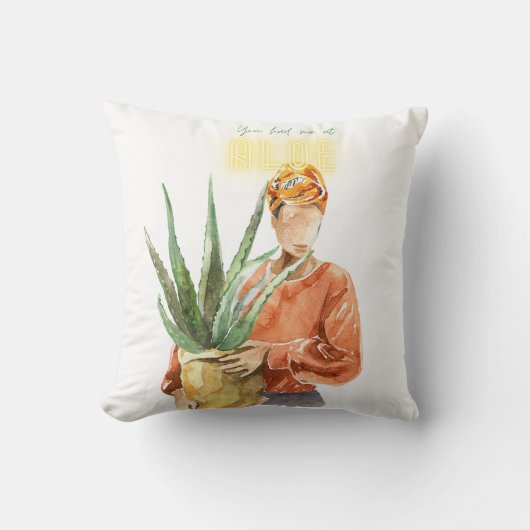 ブラックウーマンボタニカルウォーターカラーハウスプラントラバー クッション (正面)