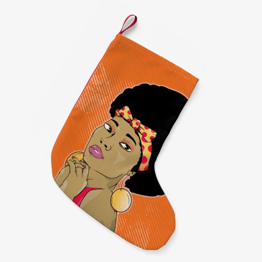 ブラックウーマンレトロポートレート スモールクリスマスストッキング (正面 (吊り時))