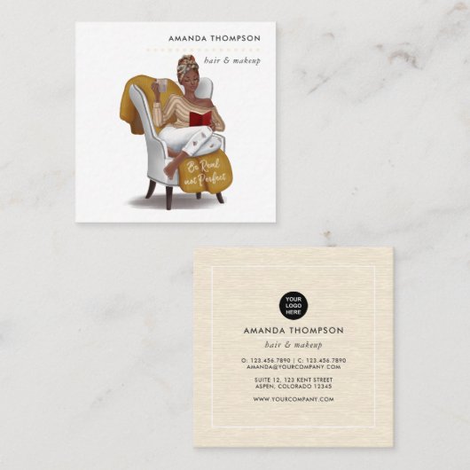 ブラックウーマン美しいファッション スクエア名刺 (正面/裏面)