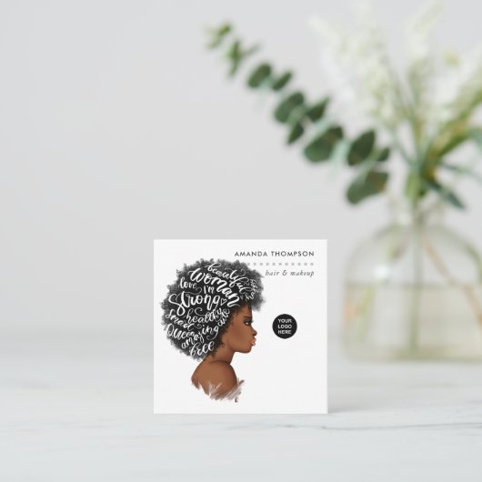 ブラックウーマン美容師 スクエア名刺 (スタンド正面)