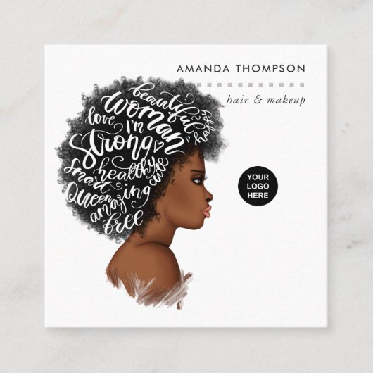 ブラックウーマン美容師 スクエア名刺 (正面)