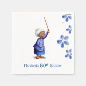 ブラックウーマン80誕生日水彩フローラ スタンダードカクテルナプキン (正面)