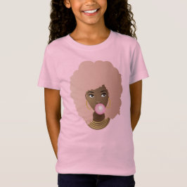 ブラックウーマン、ピンクアフロ、ピンクバブルガム Tシャツ