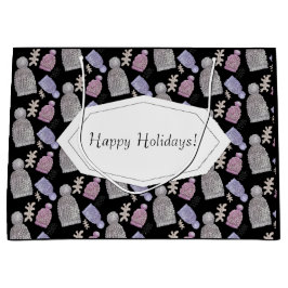 ブラックウールニット帽子ウォーターカラーハンド絵を描 ラージペーパーバッグ