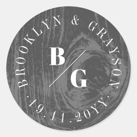 ブラックウ素朴ードグレインテクスチャシックな冬の結婚式 ラウンドシール (正面)