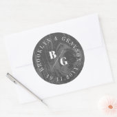 ブラックウ素朴ードグレインテクスチャシックな冬の結婚式 ラウンドシール (封筒)