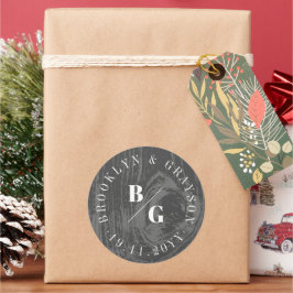 ブラックウ素朴ードグレインテクスチャシックな冬の結婚式 ラウンドシール