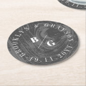 ブラックウ素朴ードグレインテクスチャシックな冬の結婚式 ラウンドペーパーコースター (アングル)