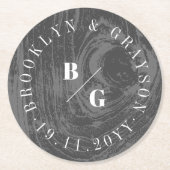 ブラックウ素朴ードグレインテクスチャシックな冬の結婚式 ラウンドペーパーコースター (正面)