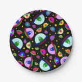 ブラックエイリアン宇宙船パターン ペーパープレート (正面)