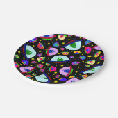 ブラックエイリアン宇宙船パターン ペーパープレート (アングル)