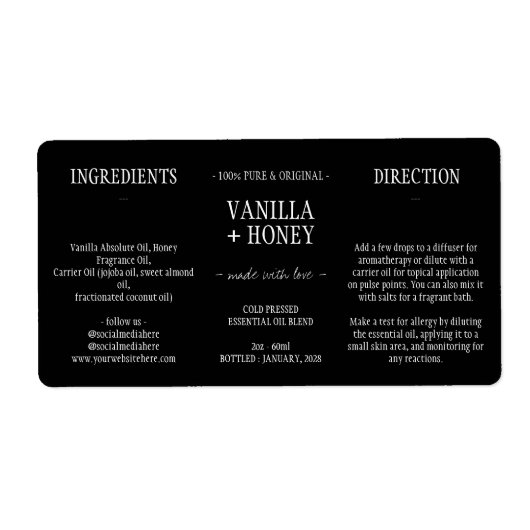 ブラックエッセンシャル油コスメティックボトルラップ ラベル (正面)