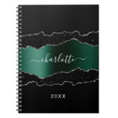 ブラックエメラルドグリーンゲート大理石グリッター名 ノートブック (正面)