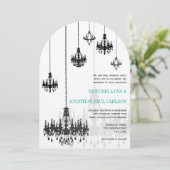 ブラックエメラルドグリーンダマスクシャンデリア結婚ズ 招待状 (スタンド正面)